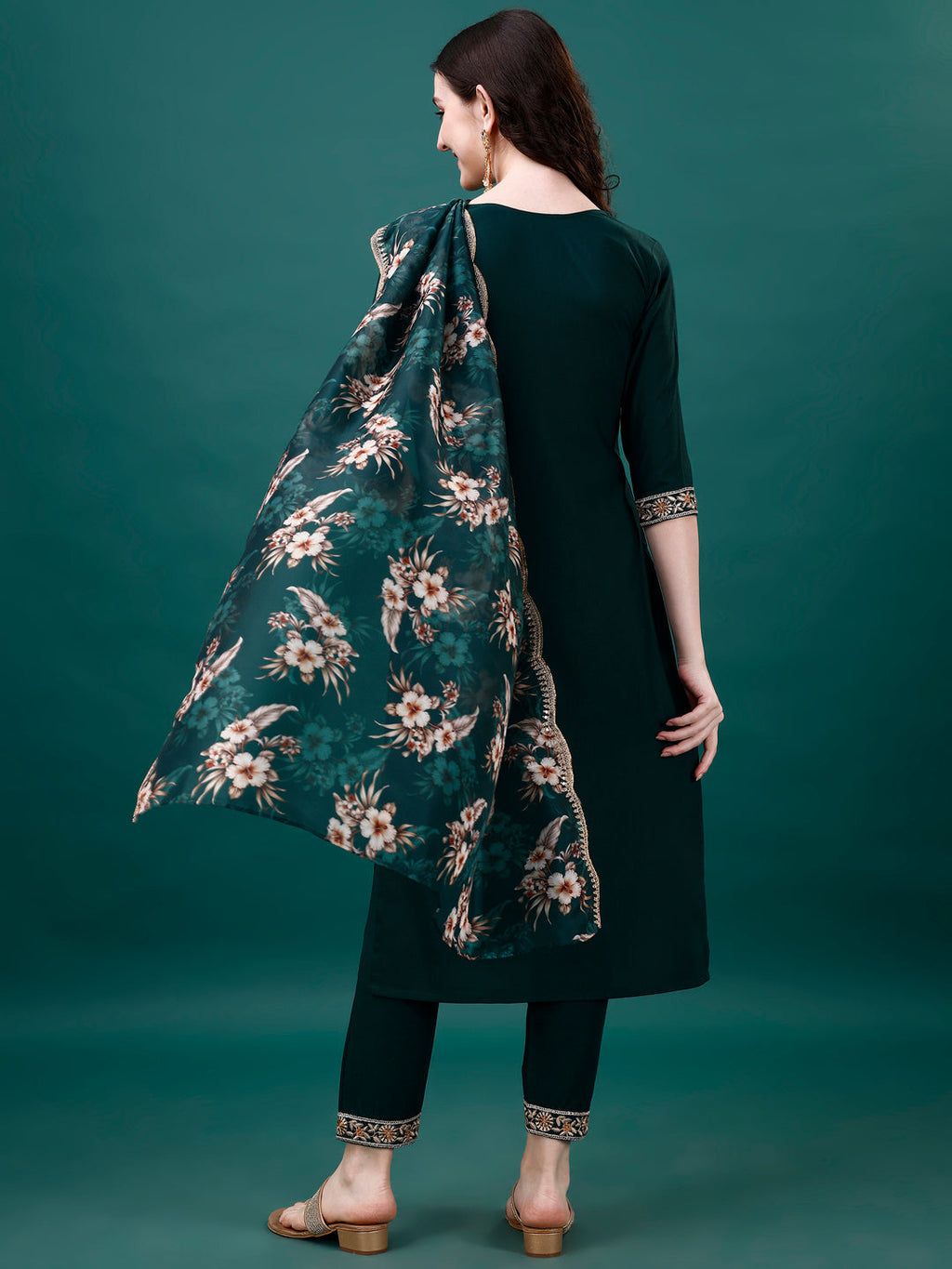 Embroidered Kurta With Pant & Embroidered & Printed Dupatta, Multicolor - Hiral Fashion - Distacart