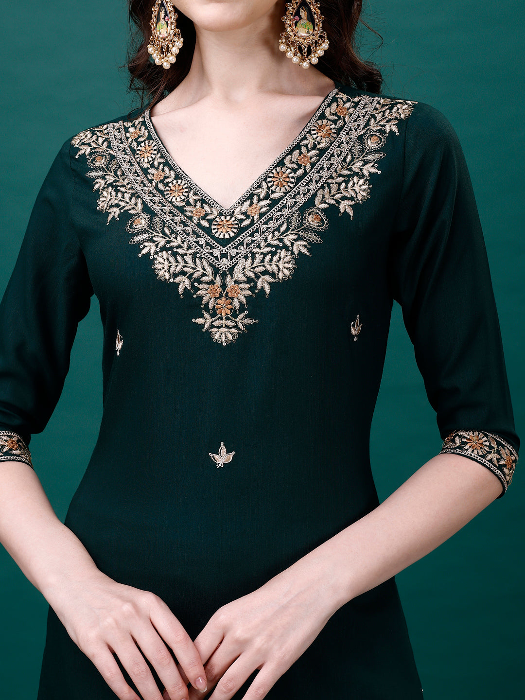 Embroidered Kurta With Pant & Embroidered & Printed Dupatta, Multicolor - Hiral Fashion - Distacart