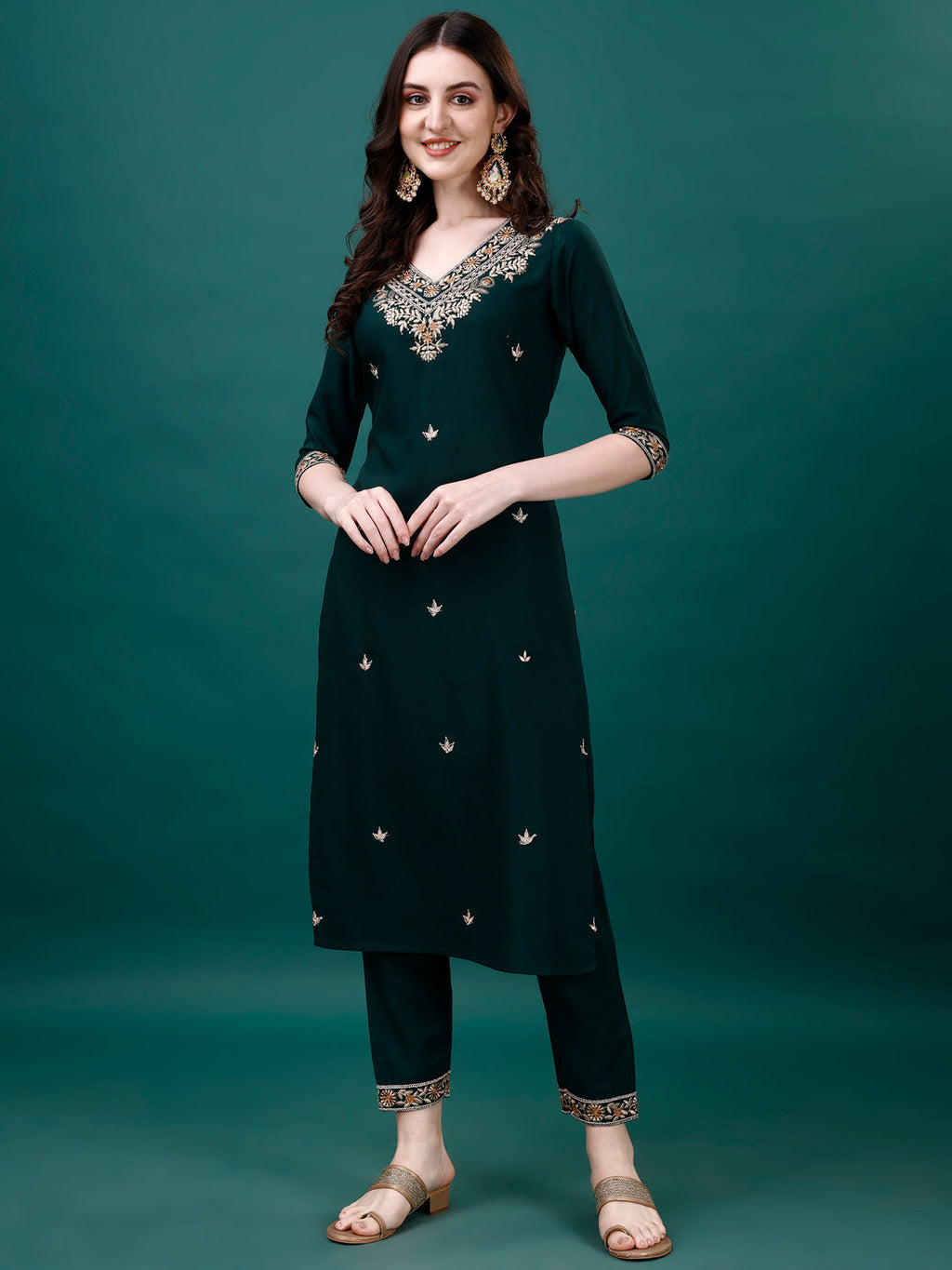 Embroidered Kurta With Pant & Embroidered & Printed Dupatta, Multicolor - Hiral Fashion - Distacart