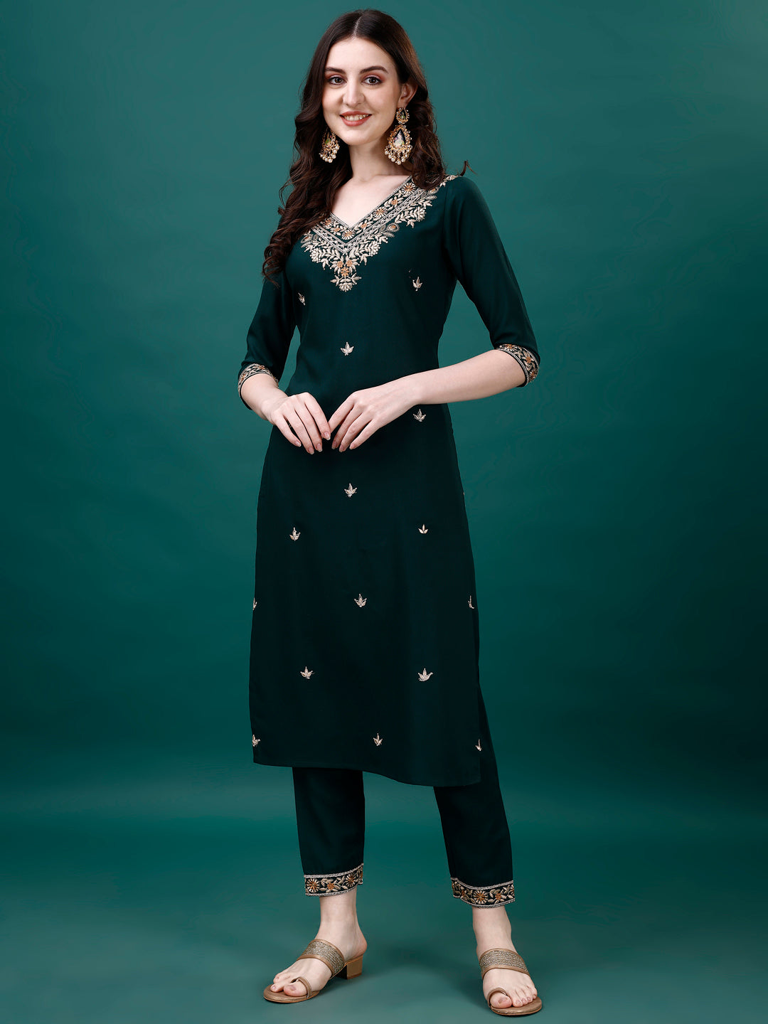 Embroidered Kurta With Pant & Embroidered & Printed Dupatta, Multicolor - Hiral Fashion - Distacart