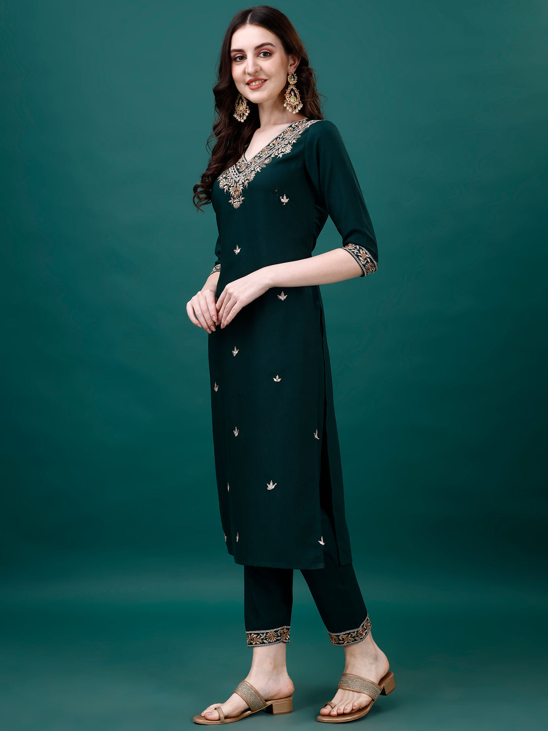 Embroidered Kurta With Pant & Embroidered & Printed Dupatta, Multicolor - Hiral Fashion - Distacart