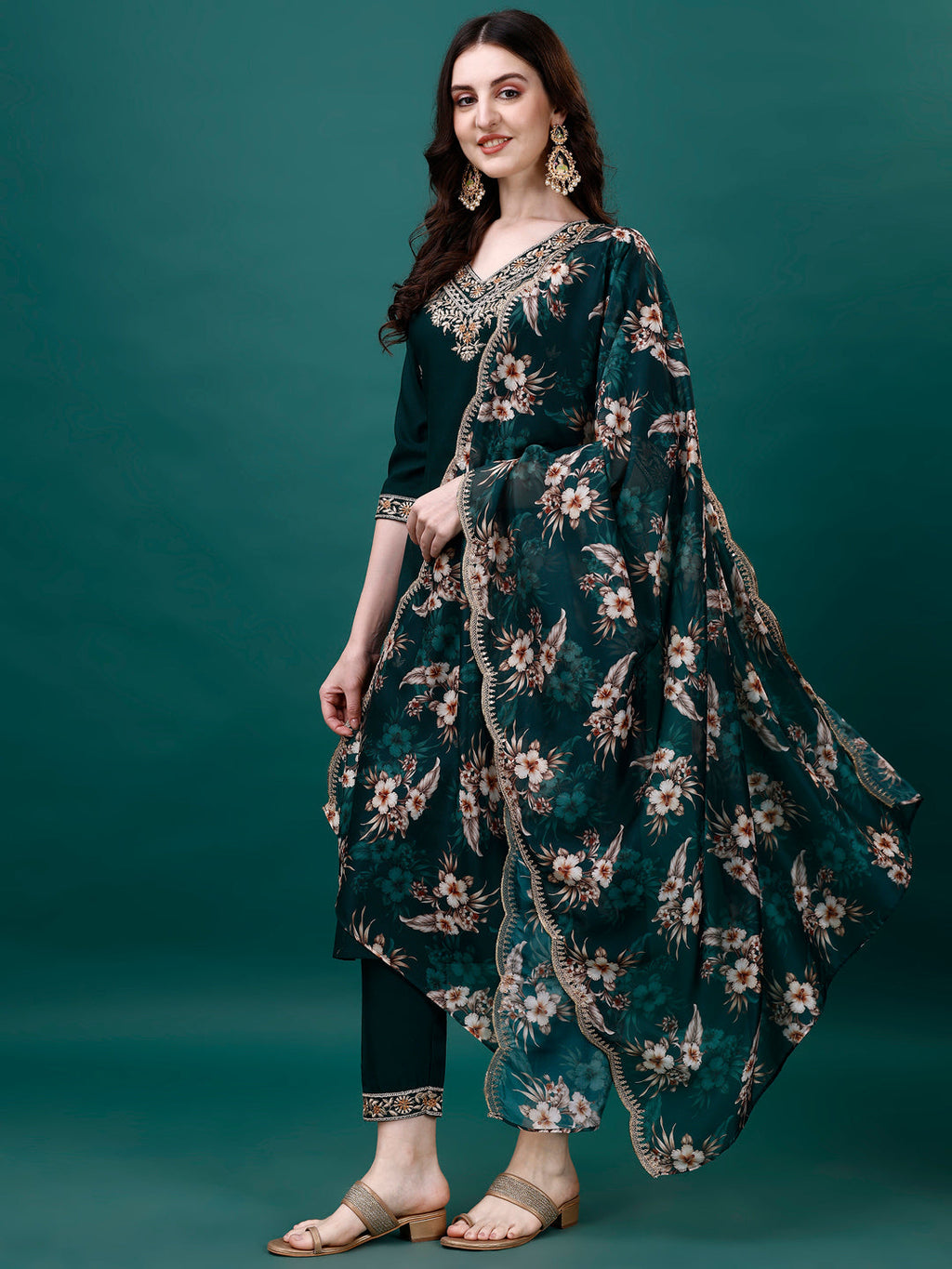 Embroidered Kurta With Pant & Embroidered & Printed Dupatta, Multicolor - Hiral Fashion - Distacart