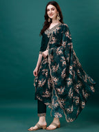 Embroidered Kurta With Pant & Embroidered & Printed Dupatta, Multicolor - Hiral Fashion - Distacart