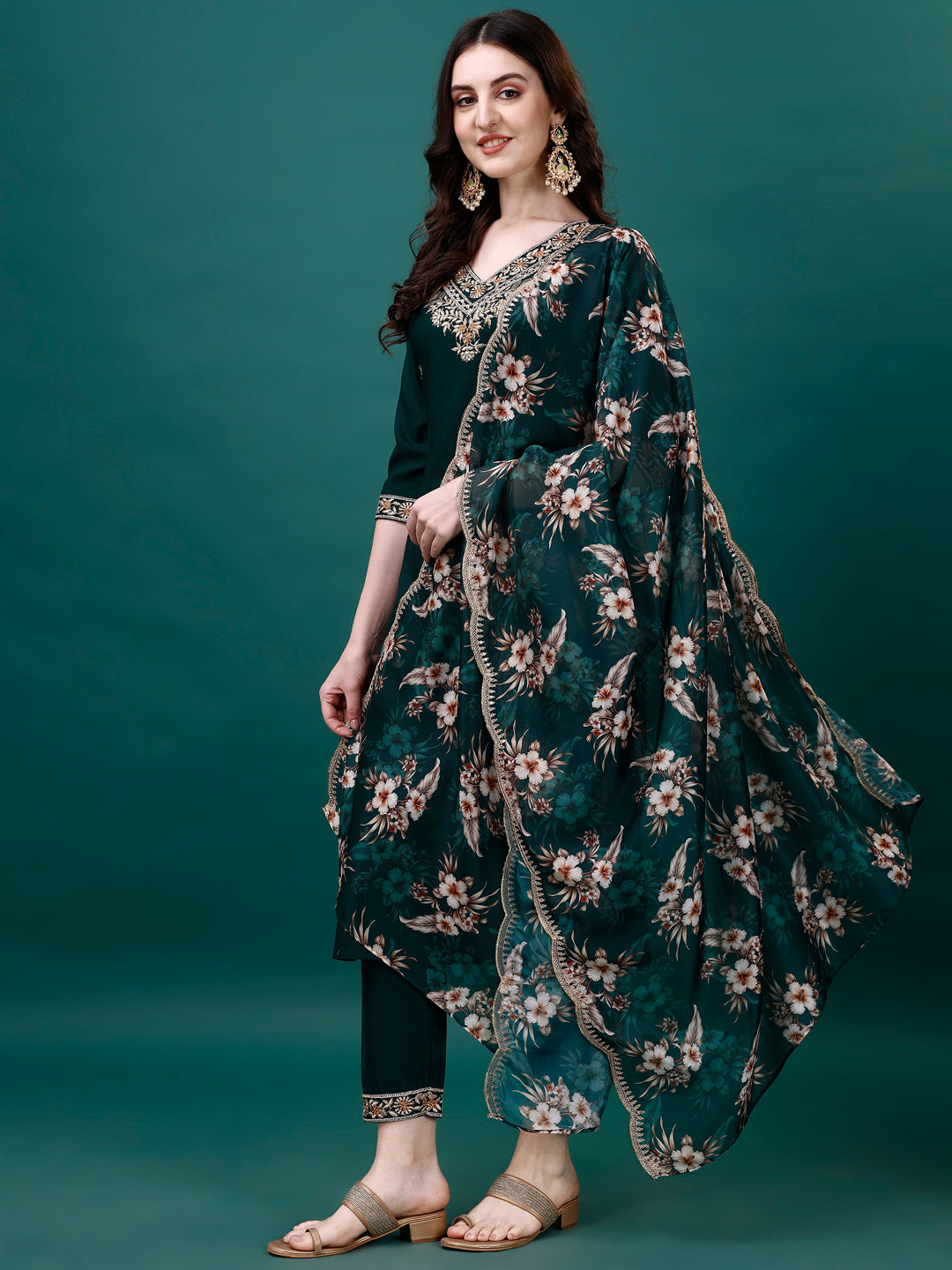 Embroidered Kurta With Pant & Embroidered & Printed Dupatta, Multicolor - Hiral Fashion - Distacart