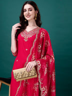 Embroidered Kurta With Pant & Embroidered & Printed Dupatta, Multicolor - Hiral Fashion - Distacart