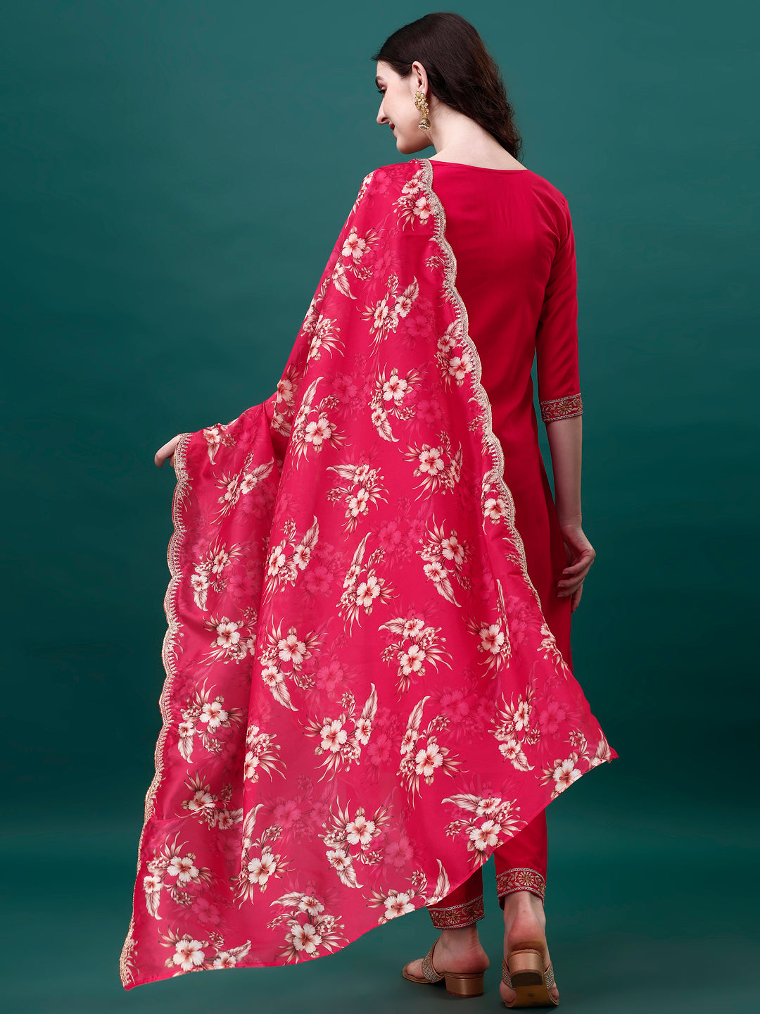 Embroidered Kurta With Pant & Embroidered & Printed Dupatta, Multicolor - Hiral Fashion - Distacart