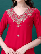 Embroidered Kurta With Pant & Embroidered & Printed Dupatta, Multicolor - Hiral Fashion - Distacart
