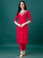 Embroidered Kurta With Pant & Embroidered & Printed Dupatta, Multicolor - Hiral Fashion - Distacart