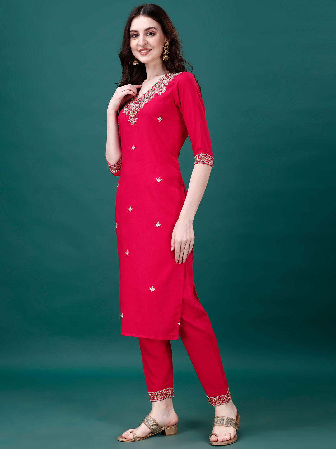 Embroidered Kurta With Pant & Embroidered & Printed Dupatta, Multicolor - Hiral Fashion - Distacart