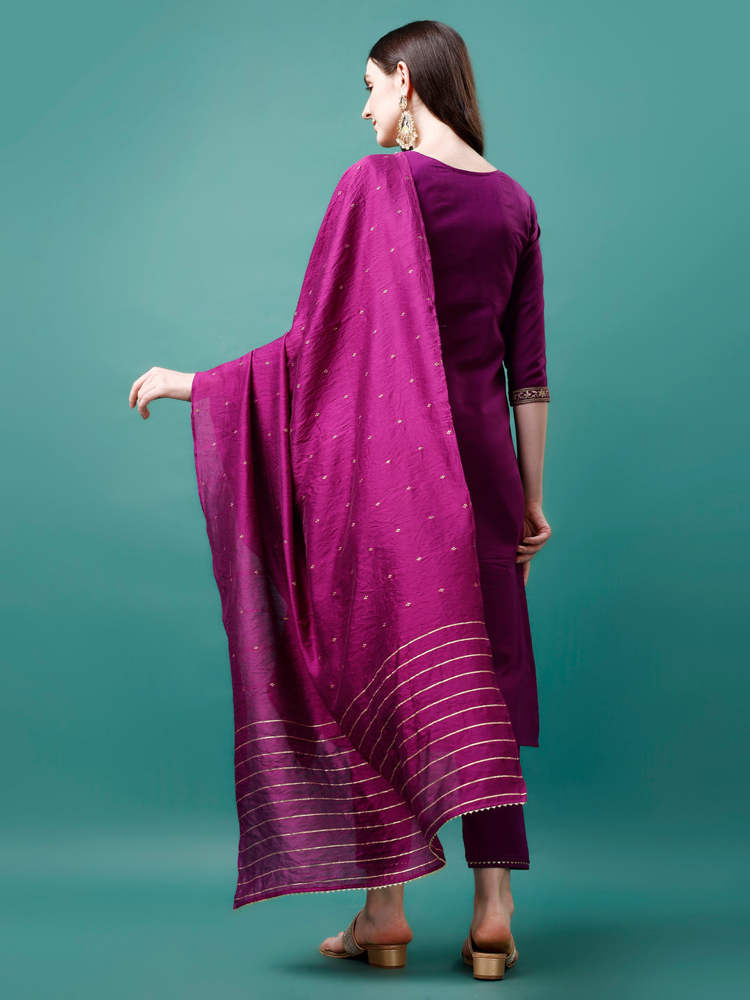 Embroidered Kurta With Pant & Chanderi Dupatta, Multicolor - Hiral Fashion - Distacart