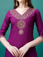 Embroidered Kurta With Pant & Chanderi Dupatta, Multicolor - Hiral Fashion - Distacart