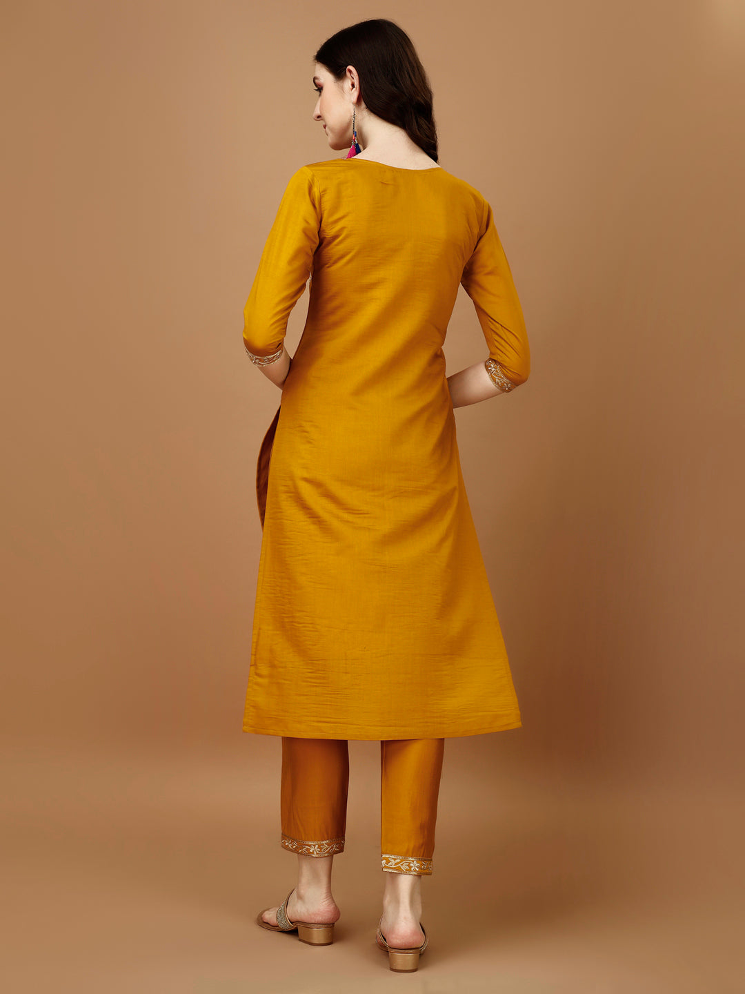 Embroidered Kurta With Pant & Banarasi Jacquard Dupatta, Multicolor - Hiral Fashion - Distacart