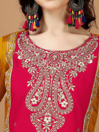 Embroidered Kurta With Pant & Banarasi Jacquard Dupatta, Multicolor - Hiral Fashion - Distacart