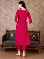 Embroidered Kurta With Pant & Embroidered Dupatta, Pink - Hiral Fashion - Distacart