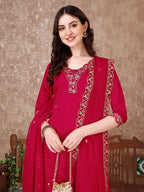 Embroidered Kurta With Pant & Embroidered Dupatta, Pink - Hiral Fashion - Distacart