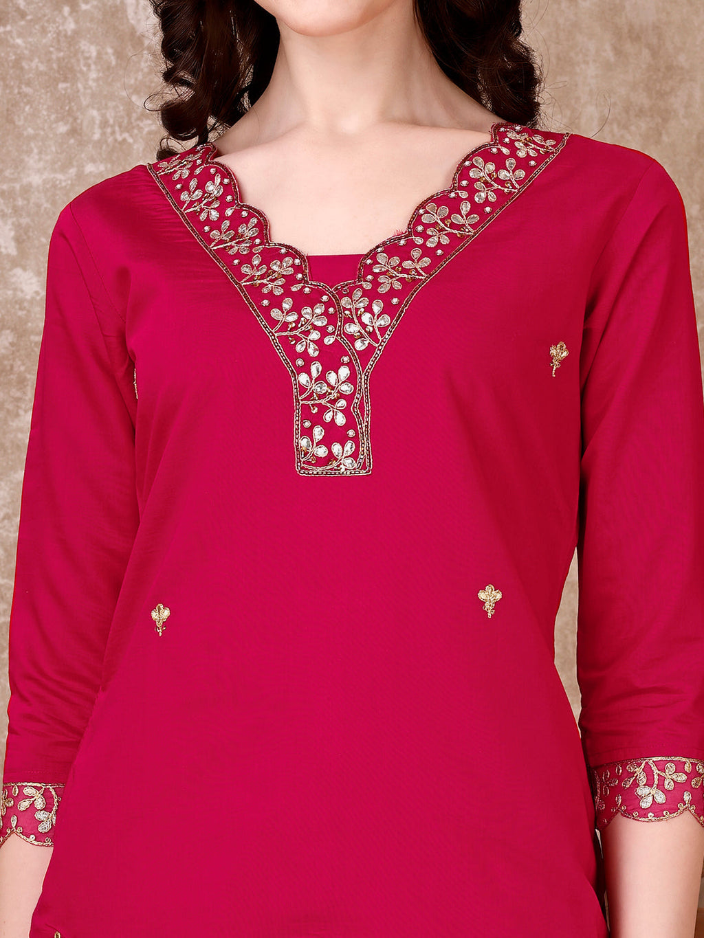 Embroidered Kurta With Pant & Embroidered Dupatta, Pink - Hiral Fashion - Distacart