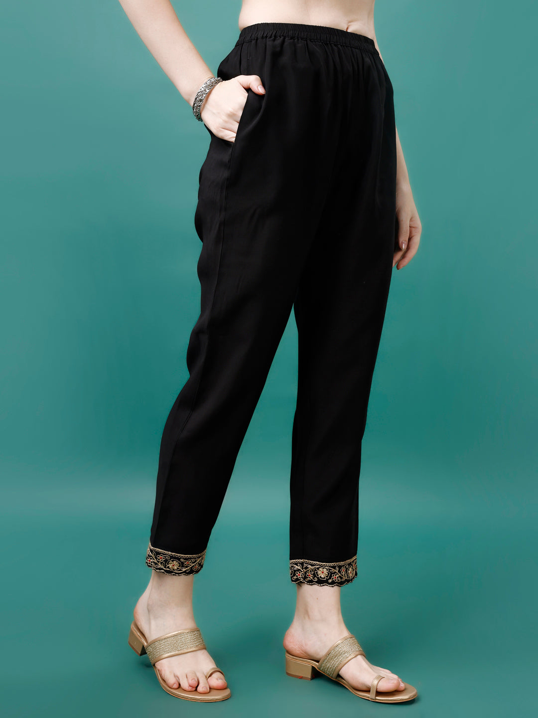 Hand Embroidered Kurta With Pant & Printed Dupatta, Multicolor - Hiral Fashion - Distacart