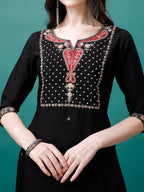 Hand Embroidered Kurta With Pant & Printed Dupatta, Multicolor - Hiral Fashion - Distacart