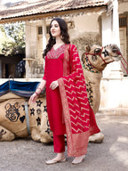 Hand Embroidered Kurta With Pant & Banarasi Dupatta Luxury, Multicolor - Hiral Fashion - Distacart