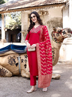 Hand Embroidered Kurta With Pant & Banarasi Dupatta Luxury, Multicolor - Hiral Fashion - Distacart