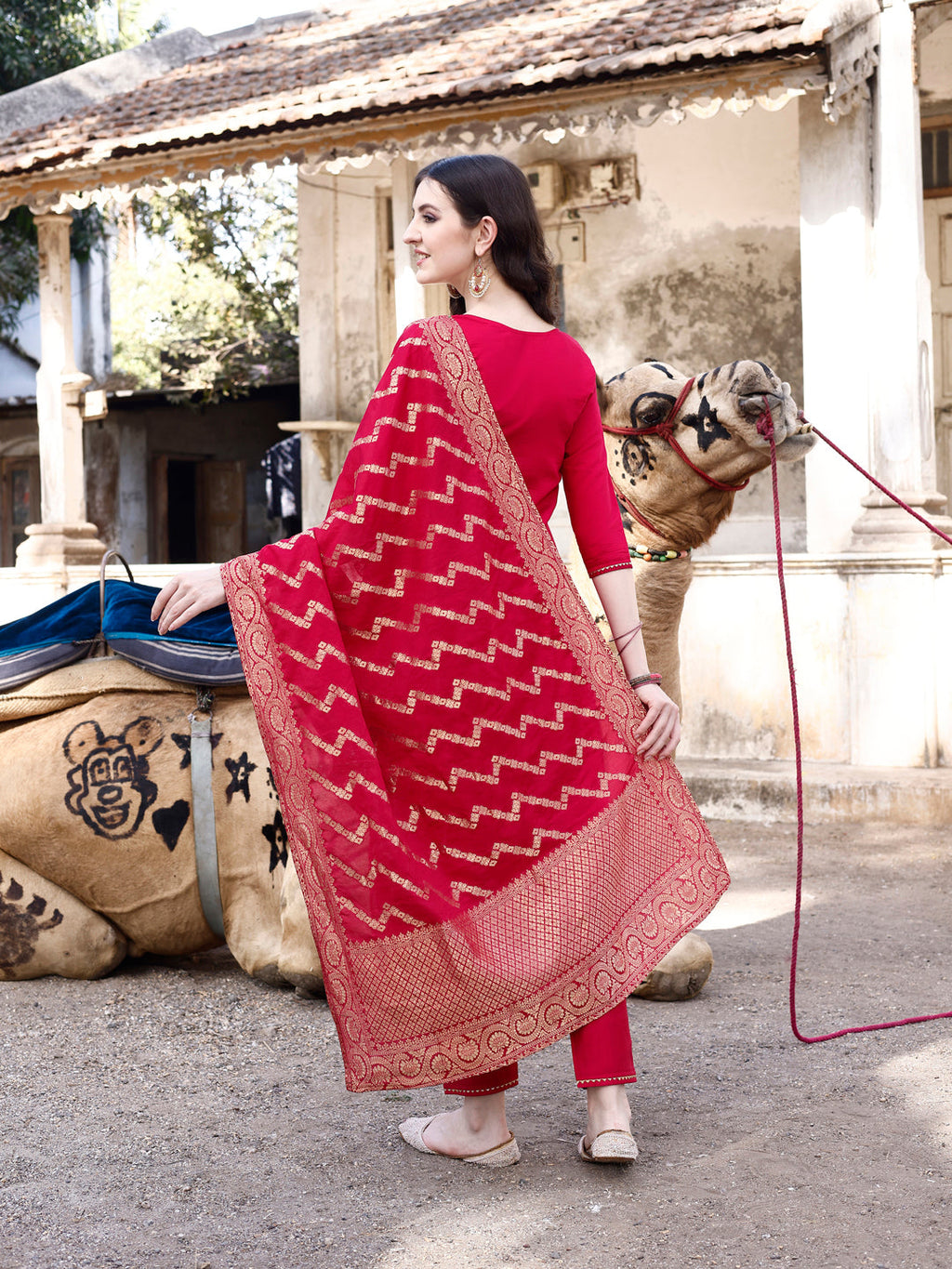 Hand Embroidered Kurta With Pant & Banarasi Dupatta Luxury, Multicolor - Hiral Fashion - Distacart