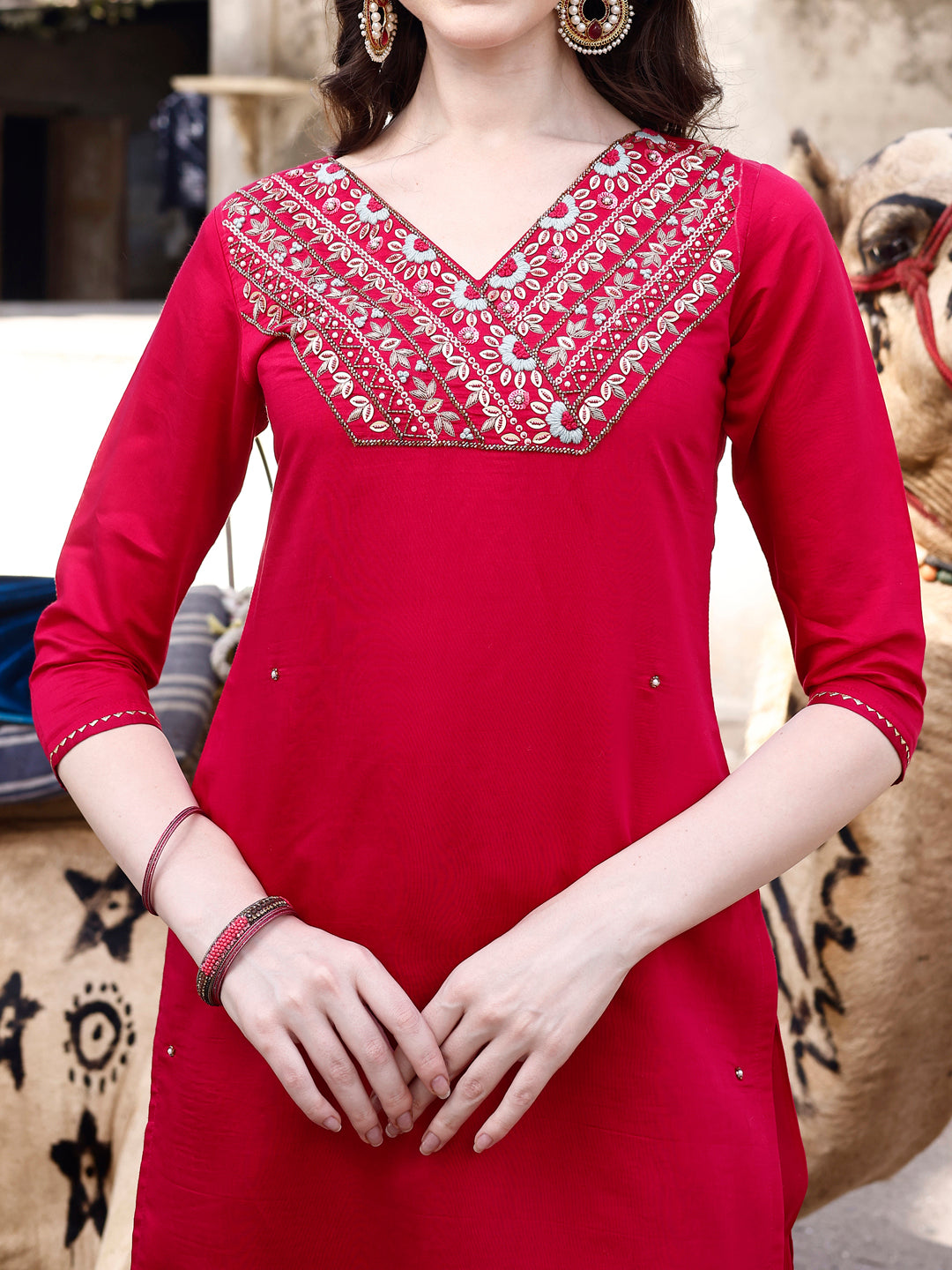 Hand Embroidered Kurta With Pant & Banarasi Dupatta Luxury, Multicolor - Hiral Fashion - Distacart