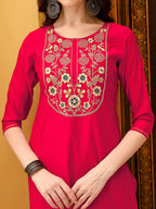 Embroidered Kurta With Pant & Chanderi Dupatta, Multicolor - Hiral Fashion - Distacart