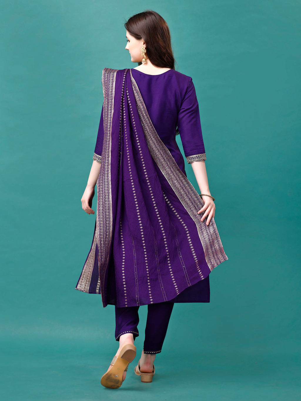 Embroidered Kurta With Pant & Sequined Dupatta, Multicolor - Hiral Fashion - Distacart