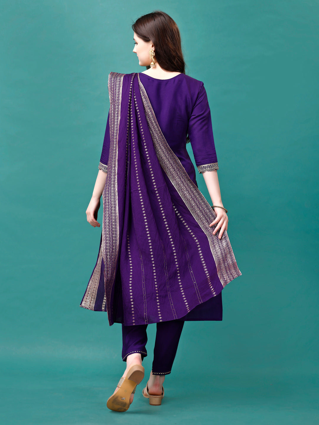 Embroidered Kurta With Pant & Sequined Dupatta, Multicolor - Hiral Fashion - Distacart
