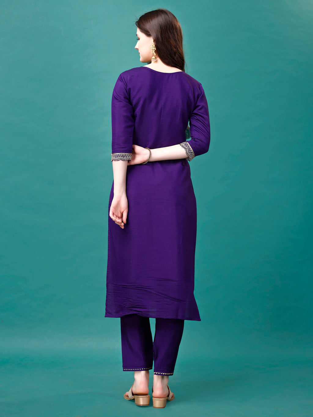 Embroidered Kurta With Pant & Sequined Dupatta, Multicolor - Hiral Fashion - Distacart