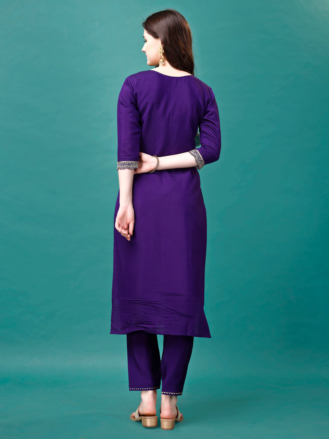 Embroidered Kurta With Pant & Sequined Dupatta, Multicolor - Hiral Fashion - Distacart