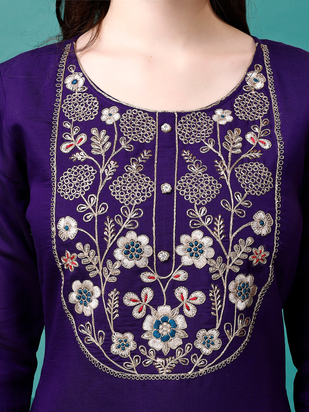 Embroidered Kurta With Pant & Sequined Dupatta, Multicolor - Hiral Fashion - Distacart