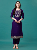 Embroidered Kurta With Pant & Sequined Dupatta, Multicolor - Hiral Fashion - Distacart