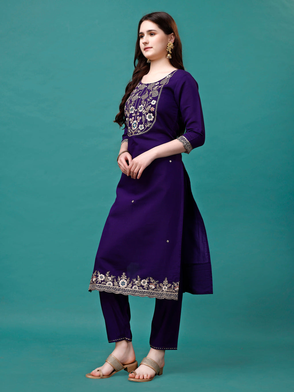 Embroidered Kurta With Pant & Sequined Dupatta, Multicolor - Hiral Fashion - Distacart