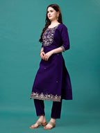 Embroidered Kurta With Pant & Sequined Dupatta, Multicolor - Hiral Fashion - Distacart
