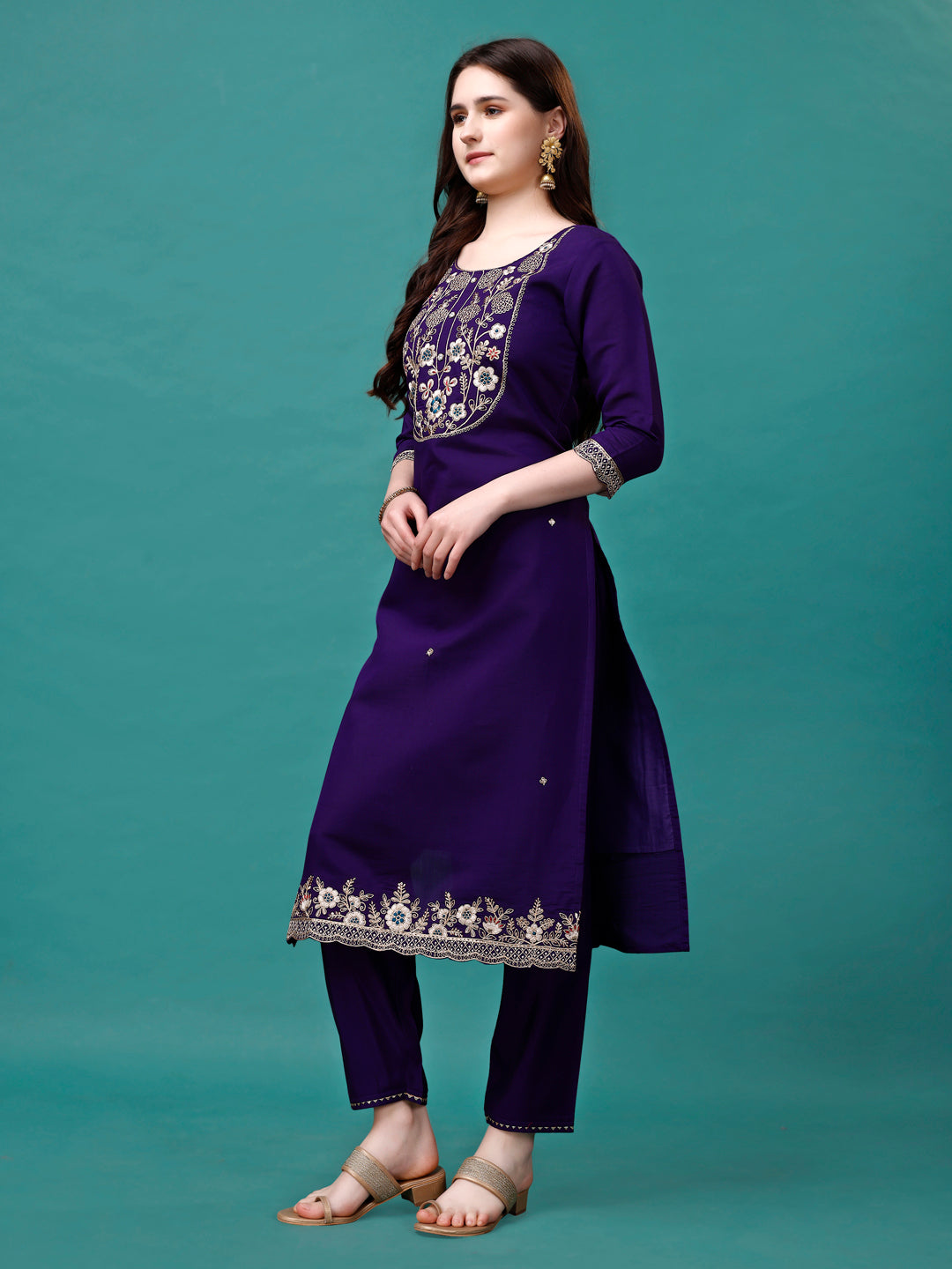 Embroidered Kurta With Pant & Sequined Dupatta, Multicolor - Hiral Fashion - Distacart