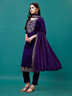 Embroidered Kurta With Pant & Sequined Dupatta, Multicolor - Hiral Fashion - Distacart