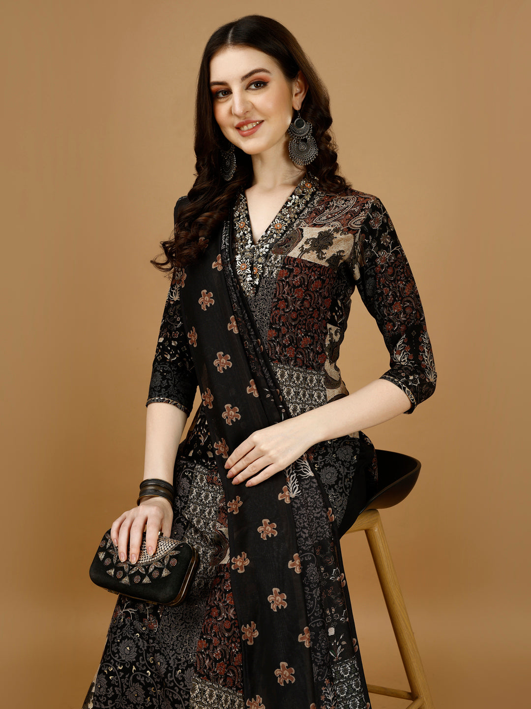 Hand Embroidered & Printed Kurta With Pant & Dupatta, Multicolor - Hiral Fashion - Distacart