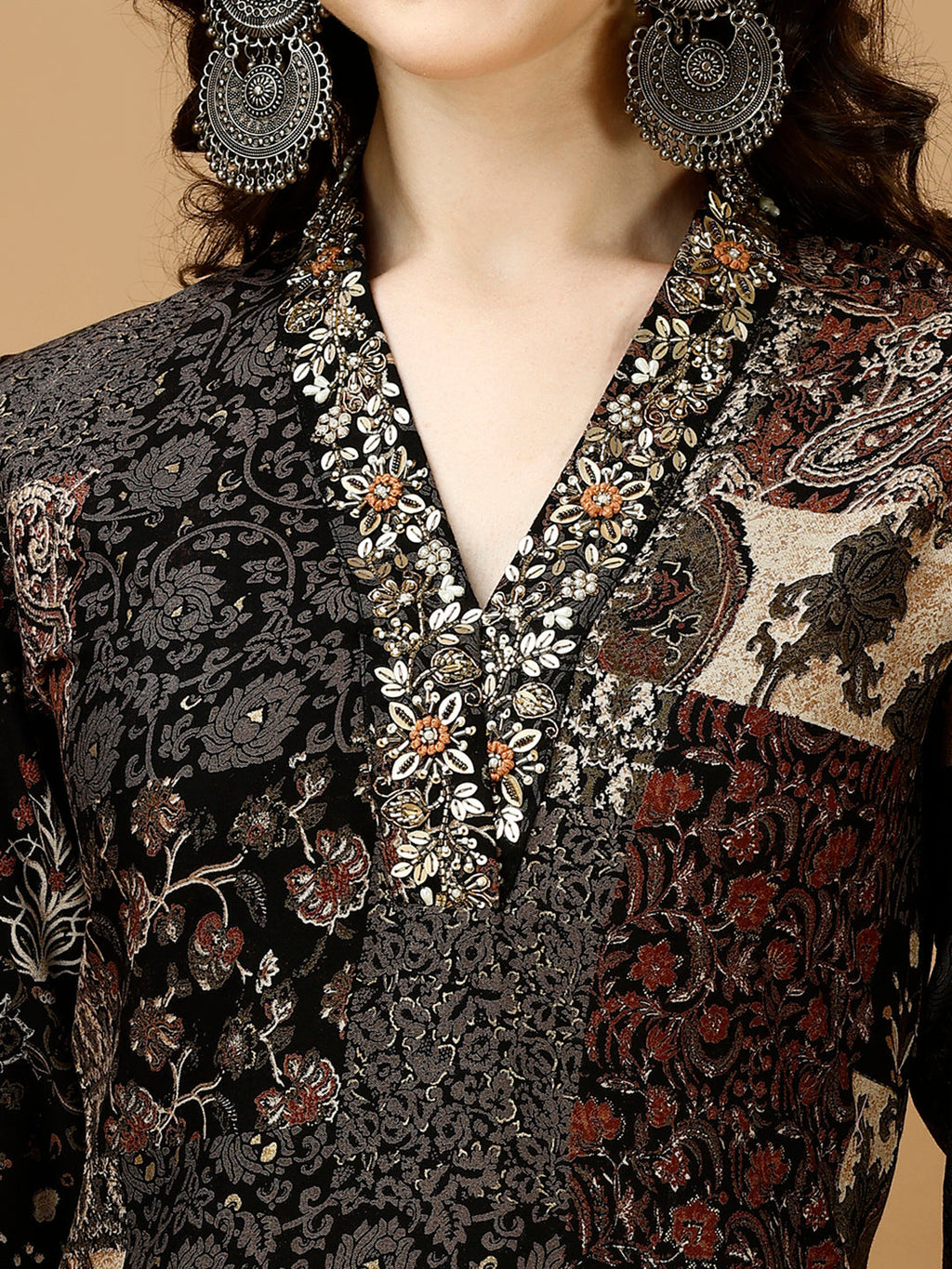 Hand Embroidered & Printed Kurta With Pant & Dupatta, Multicolor - Hiral Fashion - Distacart