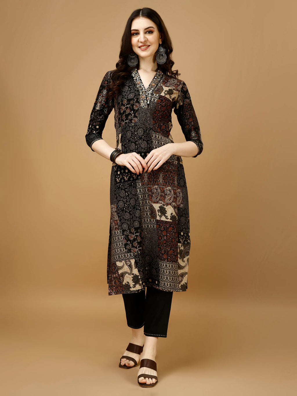 Hand Embroidered & Printed Kurta With Pant & Dupatta, Multicolor - Hiral Fashion - Distacart
