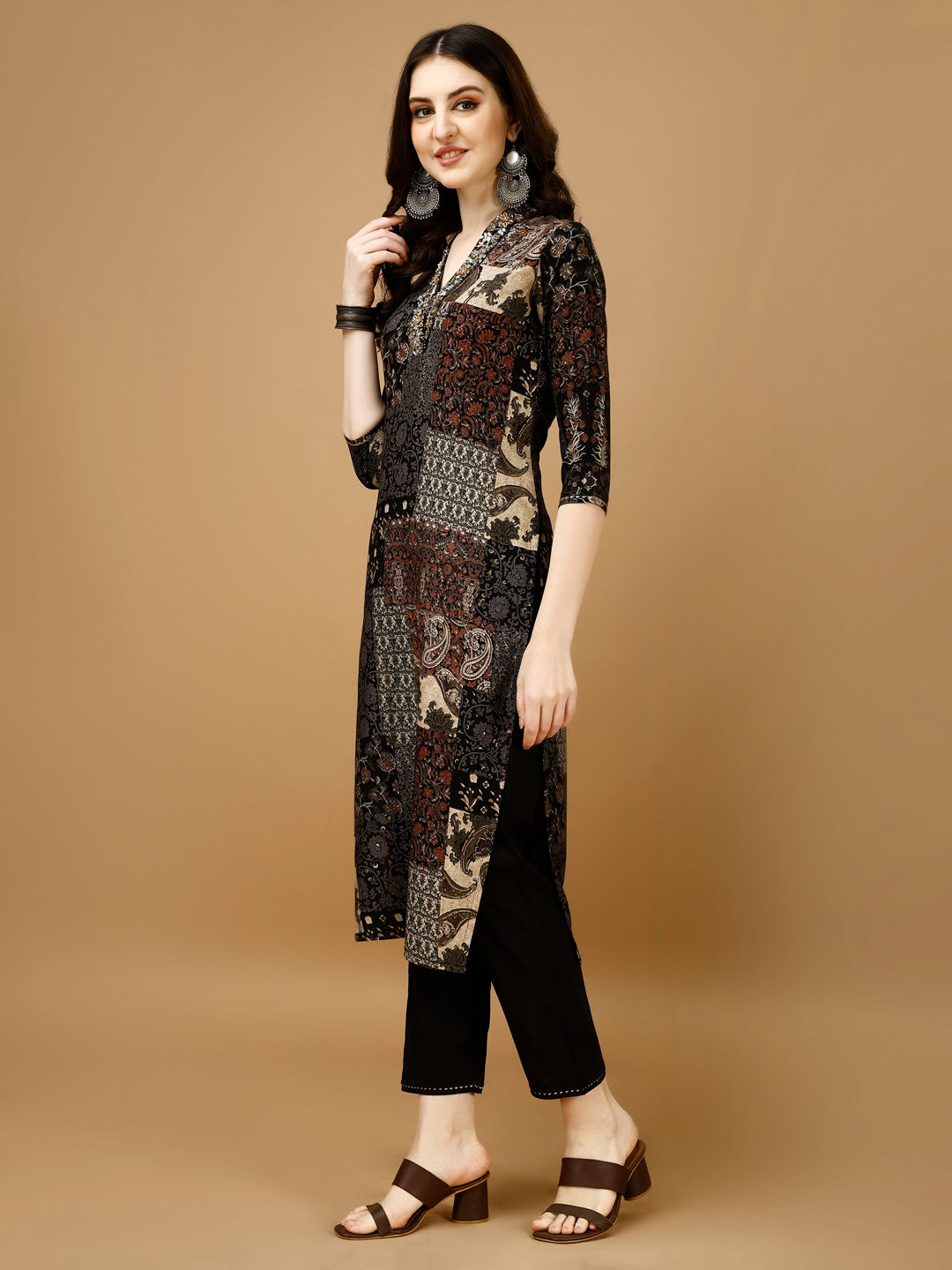 Hand Embroidered & Printed Kurta With Pant & Dupatta, Multicolor - Hiral Fashion - Distacart