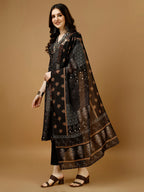 Hand Embroidered & Printed Kurta With Pant & Dupatta, Multicolor - Hiral Fashion - Distacart