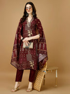 Hand Embroidered & Printed Kurta With Pant & Dupatta, Multicolor - Hiral Fashion - Distacart