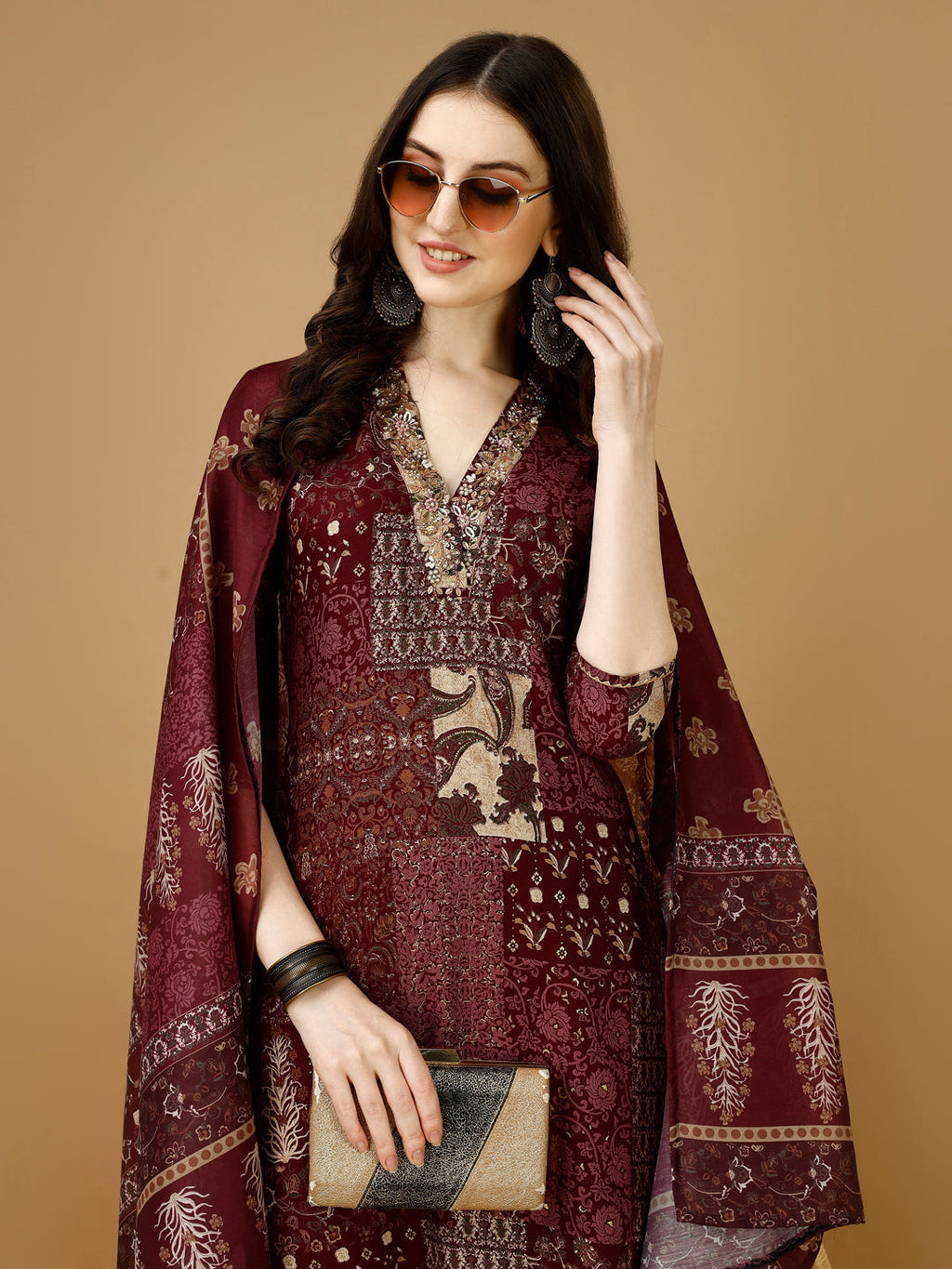 Hand Embroidered & Printed Kurta With Pant & Dupatta, Multicolor - Hiral Fashion - Distacart