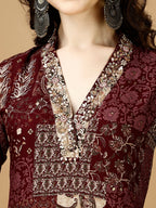 Hand Embroidered & Printed Kurta With Pant & Dupatta, Multicolor - Hiral Fashion - Distacart