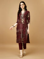 Hand Embroidered & Printed Kurta With Pant & Dupatta, Multicolor - Hiral Fashion - Distacart