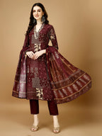 Hand Embroidered & Printed Kurta With Pant & Dupatta, Multicolor - Hiral Fashion - Distacart