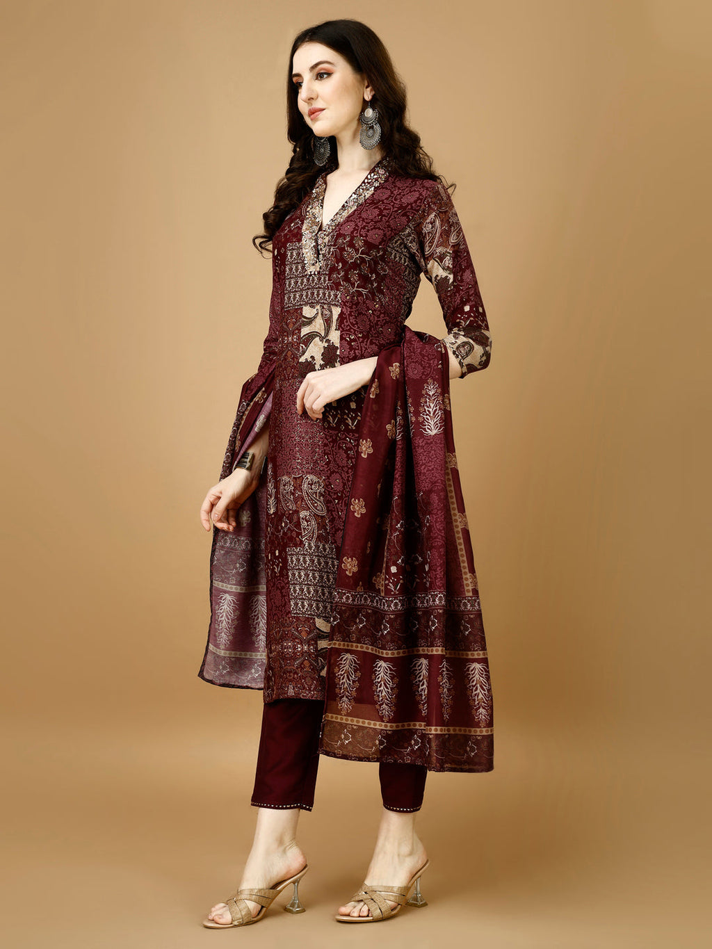 Hand Embroidered & Printed Kurta With Pant & Dupatta, Multicolor - Hiral Fashion - Distacart