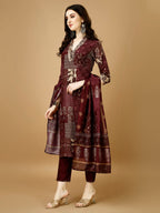 Hand Embroidered & Printed Kurta With Pant & Dupatta, Multicolor - Hiral Fashion - Distacart