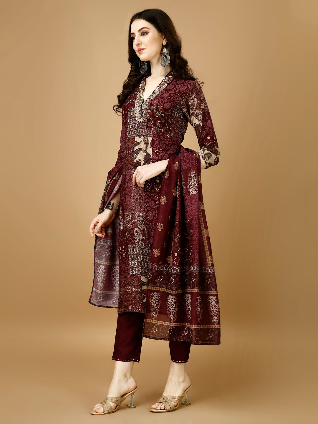Hand Embroidered & Printed Kurta With Pant & Dupatta, Multicolor - Hiral Fashion - Distacart